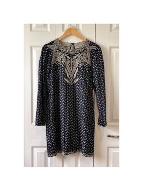 Anthropologie The Korner Navy & Cream Embroidered Tunic/Dress L